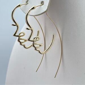 Minimalist Gold Face Outline Threader Earrings Modern Art Style
